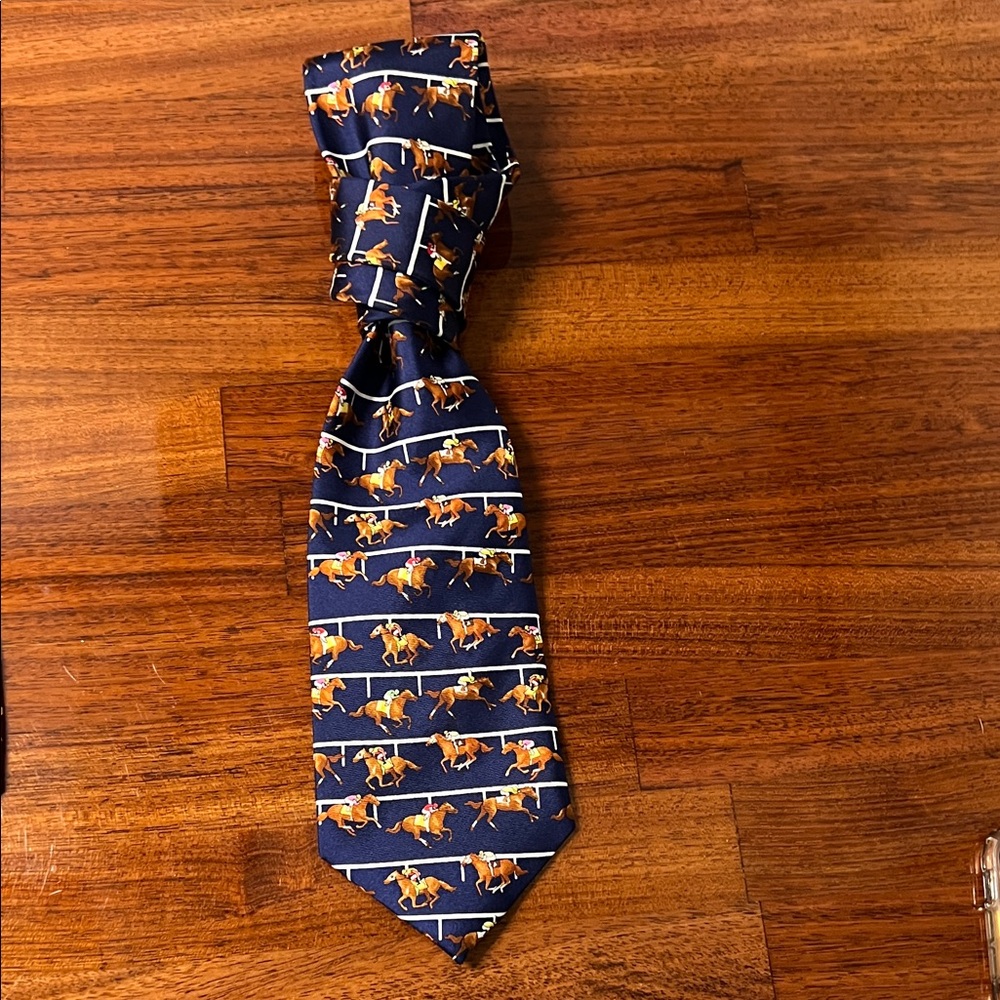 Men's Navy Horse Racing Pattern Silk Tie